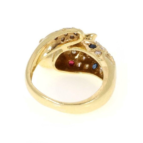 18k Yellow Gold Diamond & Gems Panther Head Bypass Ring | eBay 18k YGold Diamond Gems Panther Head Bypass Ring